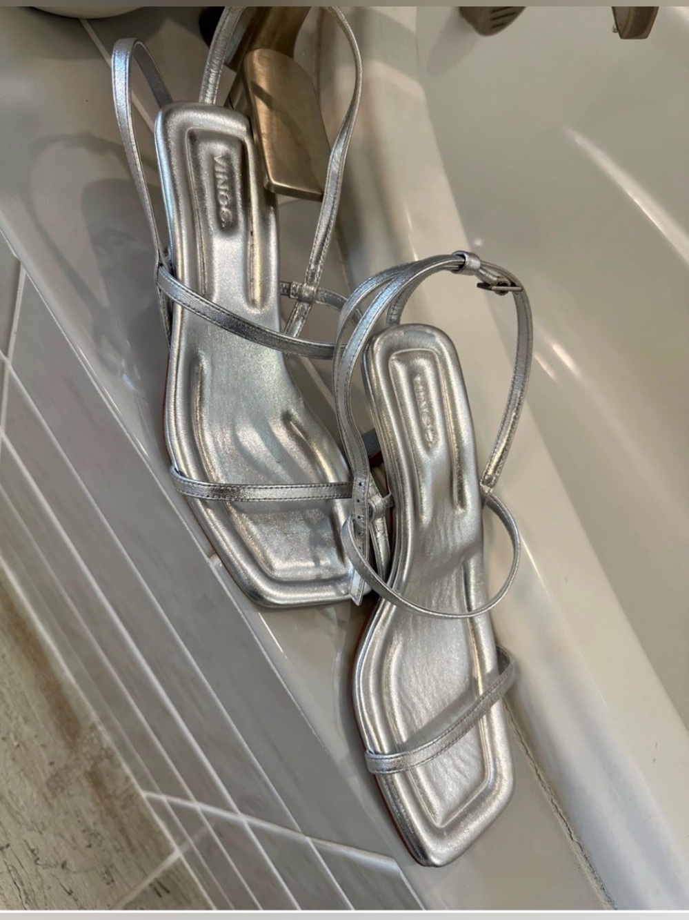 Vince silver metallic low heel